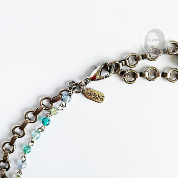 Treska Necklace Choker Beads Silver Metal Rings Stones Multi-Chain Mod Chic - Picture 10 of 10